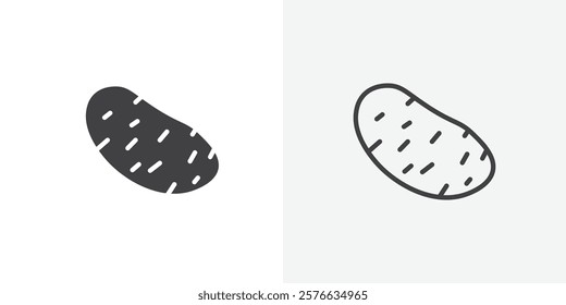 Potato icon set in black flat solid and outlined style.