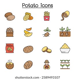 potato icon set color line style