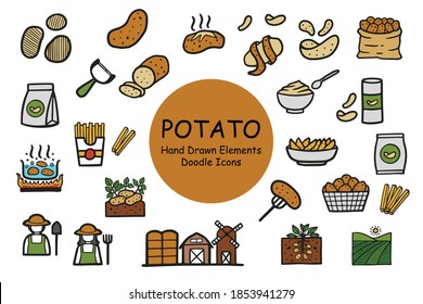 Potato Icon Set - Hand Drawn elements doodle Icons Color paint