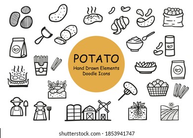 Potato Icon Set - Hand Drawn elements doodle Icons Color paint
