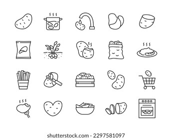 Potato Icon Set. Vector Line Symbols.