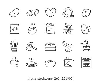 Conjunto de ícones de batata. Símbolos de linha de vetor.