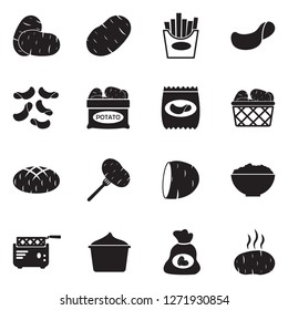 Potato Icons. Black Flat Design. Vector Illustration. 