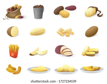 Potato icons set. Cartoon set of potato vector icons for web design