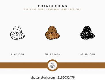 Potato icons set vector illustration with solid icon line style. Vegetable healthy concept. Editable stroke icon on isolated background for web design, user interface, and mobile application