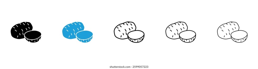Potato icons vector illustrations in black and blue colors for web and ui designs