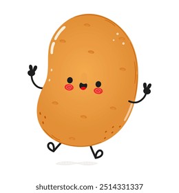 Potato jumping character. Vector hand drawn cartoon kawaii character illustration icon. Isolated on white background. Potato character concept