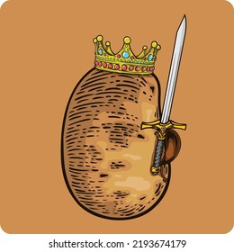potato king character vector illustration design carrying sword