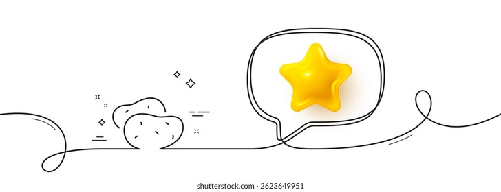 Potato line icon. Continuous line with 3d star. Vegetable food sign. Diet nutrition symbol. 3d star in speech bubble. Potato single line ribbon. Loop curve pattern. Vector