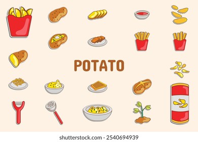 Cor linear de batata Vetor ilustração ícone adesivo conjunto Materiais de design