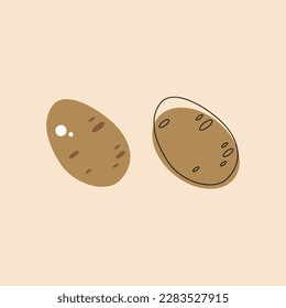 Potato linear contour, black thin line color icon, shape, and outline isolated on beige background. Vector illustration vegetable logo