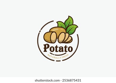 Modelo de vetor de design de logotipo de batata com folhas verdes frescas