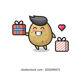 potato mascot cartoon giving the gift , cute style design for t shirt, sticker, logo element