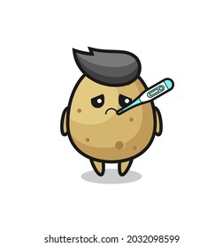 potato mascot character with fever condition , cute style design for t shirt, sticker, logo element