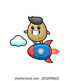 potato mascot character riding a rocket , cute style design for t shirt, sticker, logo element