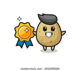 potato mascot illustration holding a golden badge , cute style design for t shirt, sticker, logo element