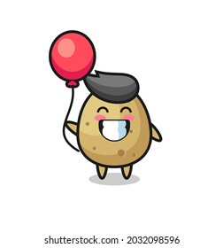 potato mascot illustration is playing balloon , cute style design for t shirt, sticker, logo element