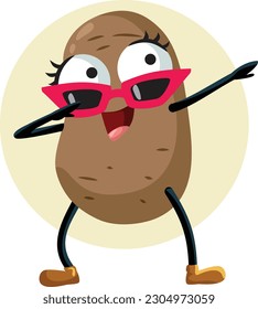 
Potato Mascot Wearing Sunglasses and Dabbing Vector illustration. Cheerful food ingredient having fun and partying 
