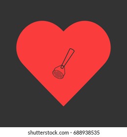 Potato masher icon flat. Simple pictogram on heart background. Vector illustration symbol