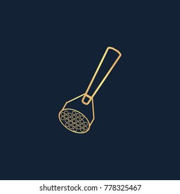 Potato masher icon flat. Simple gold pictogram on dark background. Vector illustration symbol