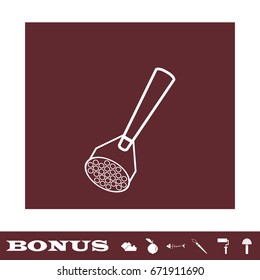 Potato masher icon flat. White pictogram on brown background. Vector illustration symbol and bonus icons