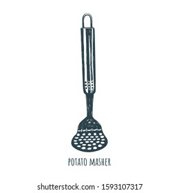 potato masher vector illustration. potato masher sketch hand drawing. potato masher kitchen appliances, kitchen tool
