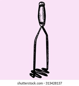 potato masher with a wooden handle, doodle style, sketch illustration