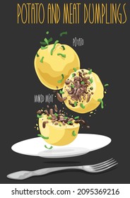 Bolas de patata y carne. Ilustración del vector