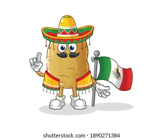 potato Mexican with traditional cloth and flag character. cartoon mascot vector