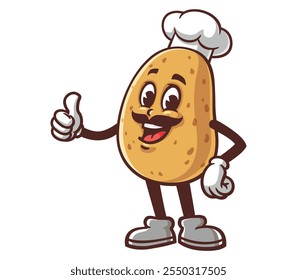 Batata com bigode, Desenho Animado Mascote Ilustração Personagem Vetor Clip-art Desenhado à Mão Logo Design