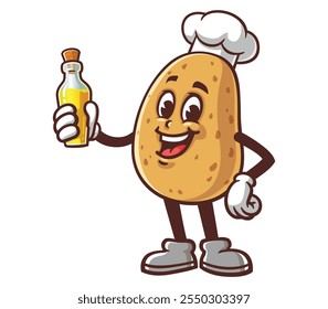 Potato with oil,  Cartoon Mascot Illustration Character Vector Clip-art Hand-drawn Logo Design