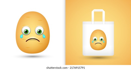 Potato on white tote bag. Vector