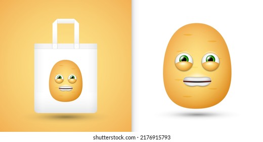 Potato on white tote bag. Vector