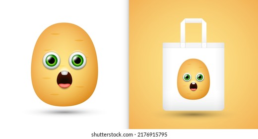 Potato on white tote bag. Vector