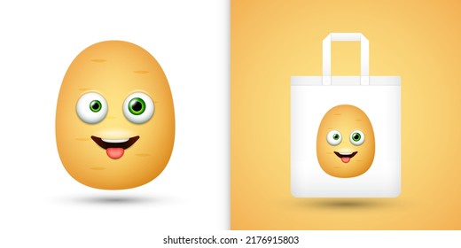 Potato on white tote bag. Vector