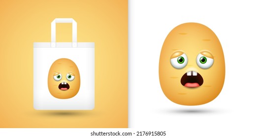 Potato on white tote bag. Vector