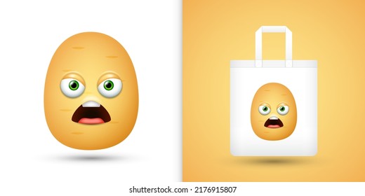 Potato on white tote bag. Vector