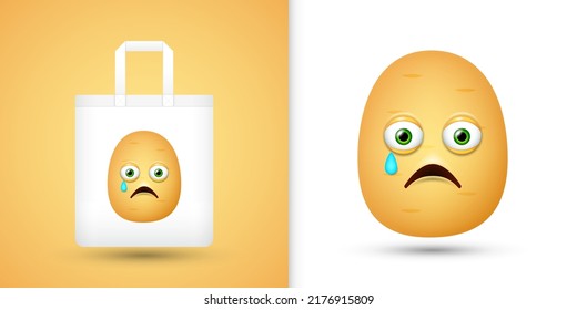 Potato on white tote bag. Vector