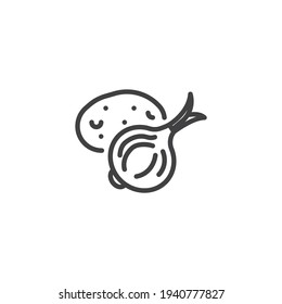 Potato and onion line icon. linear style sign for mobile concept and web design. Fresh vegetable, onion and potato outline vector icon. Symbol, logo illustration. Vector graphics