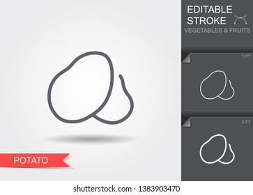 Potato. Outline icon with editable stroke. Linear symbol of the food with shadow