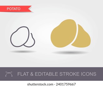 Potato. Outline icon with editable stroke. Linear symbol of the food with shadow and flat icon