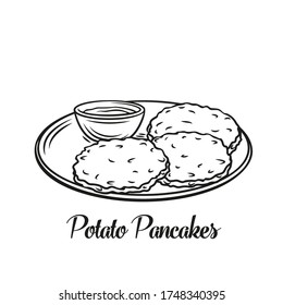 Potato pancake food outline icon. A traditional dish of European or Belarusian cuisine. Vector illustration of potato pancake.