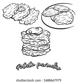 Potato pancake food sketch separated on white. Vector drawing of Pancake, usually known in Slovakia, Germany. Food illustration series. svg