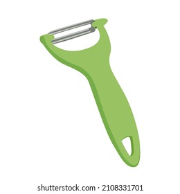Potato peeler with green handle to make life easier in the kitchen. Vector illustration isolated on white background.