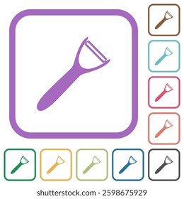 Potato peeler solid simple icons in color rounded square frames on white background