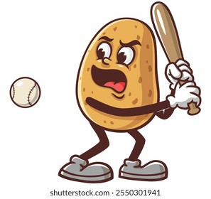 Potato playing baseball,  Cartoon Mascot Illustration Character Vector Clip-art Hand-drawn Logo Design