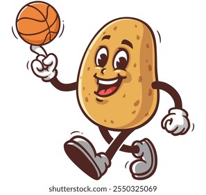 Potato playing basketball,  Cartoon Mascot Illustration Character Vector Clip-art Hand-drawn Logo Design