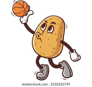 Potato playing slam dunk baseball,  Cartoon Mascot Illustration Character Vector Clip-art Hand-drawn Logo Design