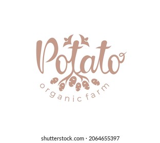 Potato, potatoes, vegetables, wordmark, lettering and typography, logo design. Food, root vegetable, raw food, organic food, vector design and illustration