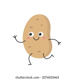 Potato running cute character cartoon emotions happy smiling face icon beautiful vector illustration.